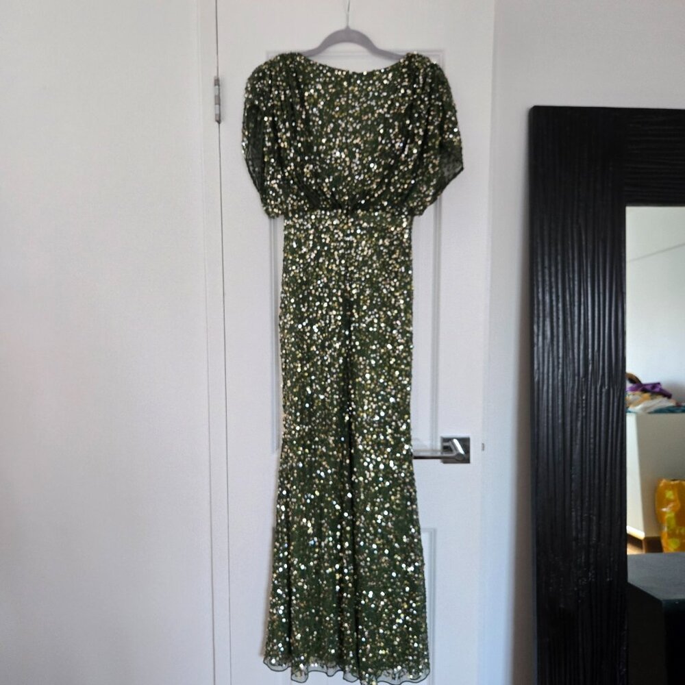 MAC DUGGAL Green Sequin Draped Dress, US size 2 - Picture 5 of 13